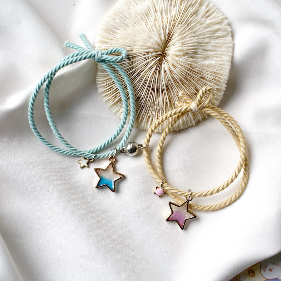 2 pçs estrela lua magnética casal pulseira conjunto para homens mulheres na moda artesanal corda corrente amizade pulseira ajustável jóias