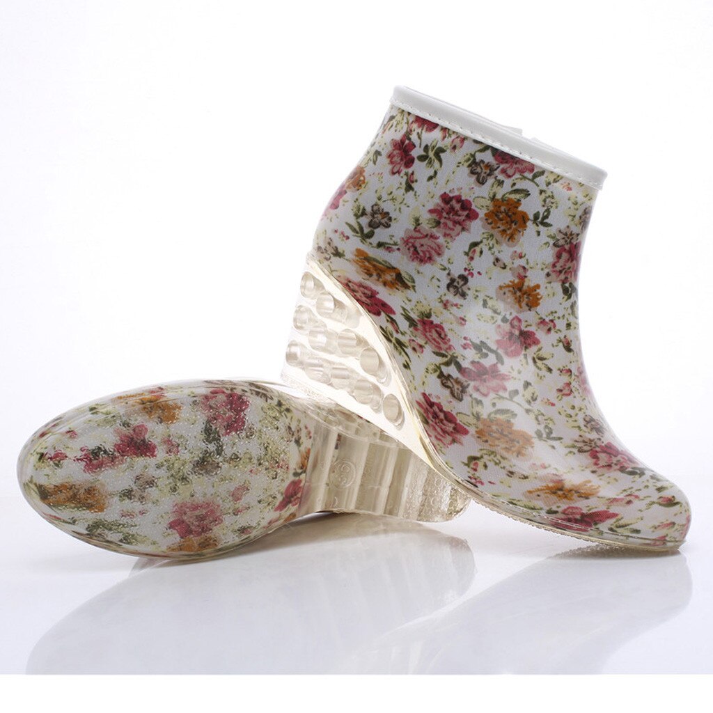 rain boots women Flower Print Wedges Short Tube Rain Boots Waterproof Water Shoes botas para lluvia mujer #XB35
