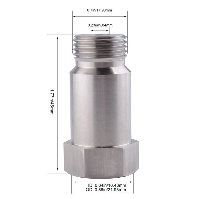 evil energy Stainless Steel 45mm O2 Oxygen Sensor Extender Extension Spacer M18x1.5 O2 Bung HHO Extension Adapter
