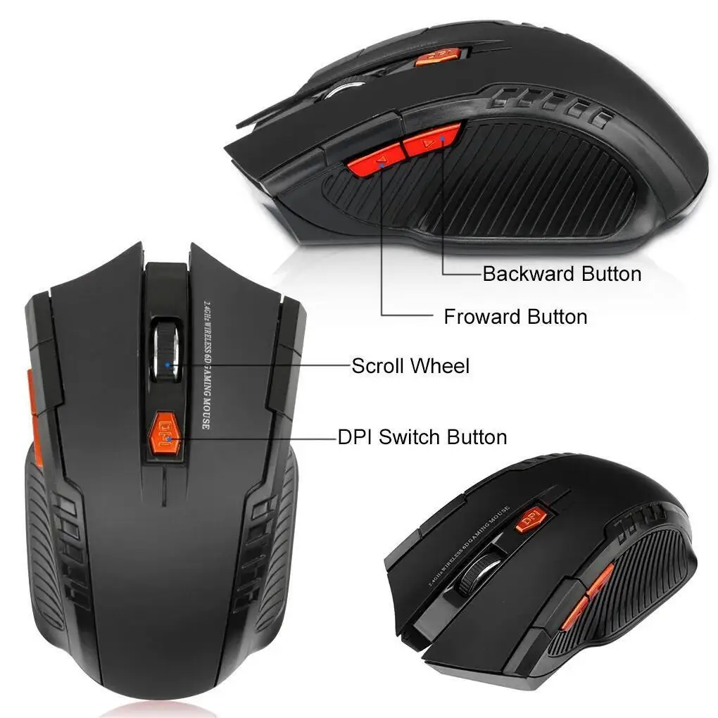 2.4g trådløs mus 1600 dpi optisk mus gamer til datamaskin 6 knapper trådløse mus med usb-mottaker til pc bærbar pc tilbehør