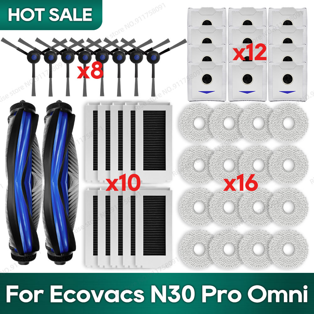 Lot de 8 sacs à poussière de rechange N30 Omni compatibles avec les aspirateurs robotiques ECOVACS DEEBOT N30 Omni / N30 Pro Omni, avec couche de
