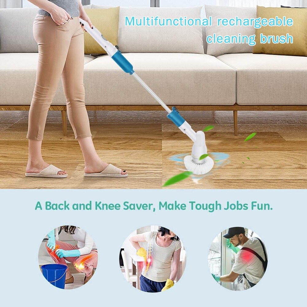 Electric Spin Scrubber Cordless Rechargeable Bathroom Scrubber Cleaning Brush with Extension Handle Adaptive Brush Tub