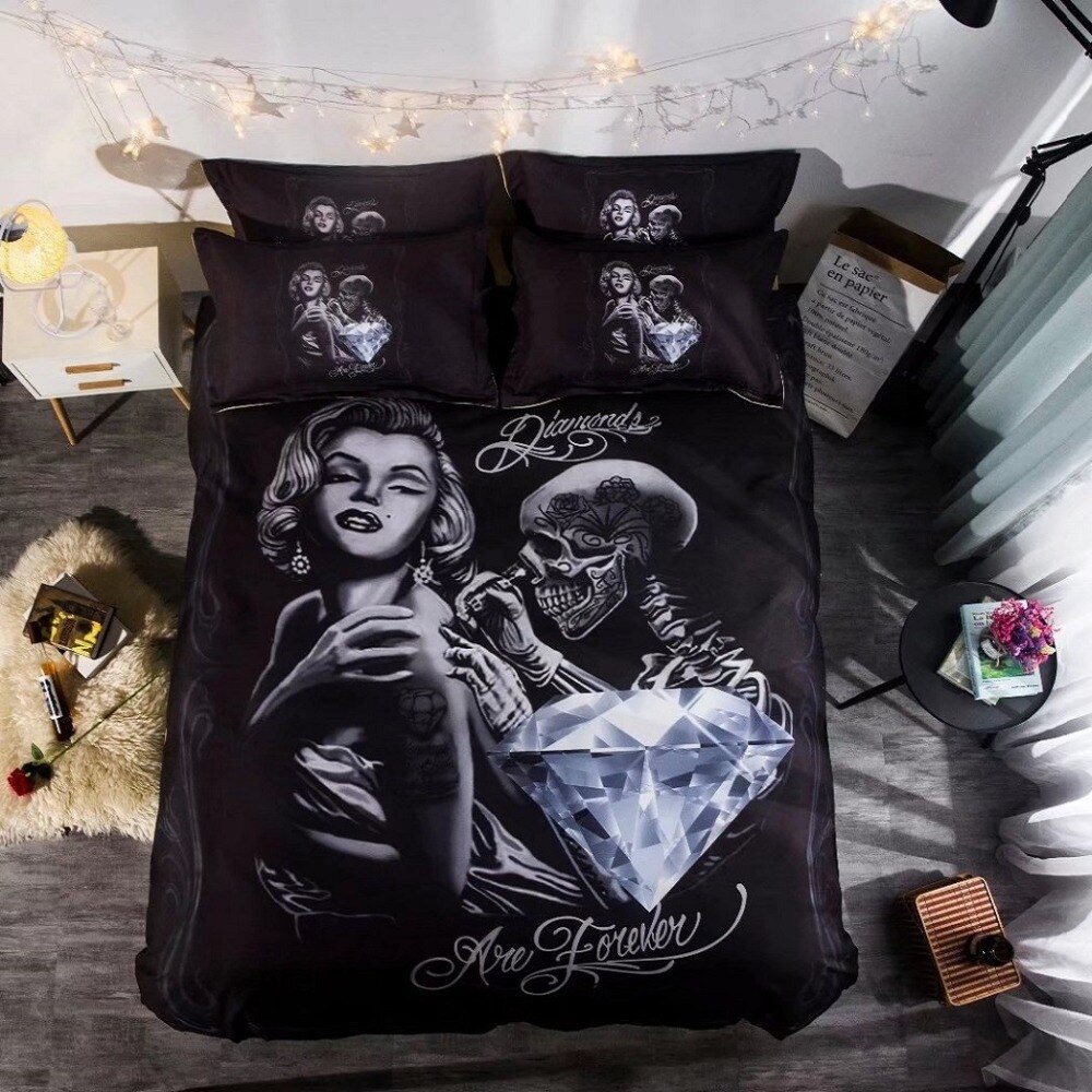 Ensemble de literie romantique avec housse de couette, taille unique, noir et blanc, sa reine et son roi