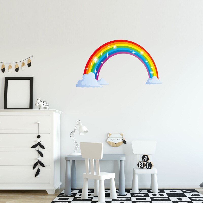 Cartoon Rainbow Cloud Wall Sticker Kids Room Bedroom Decoration Mural Art Decals Home Decor Wallpaper Nursery Stickers