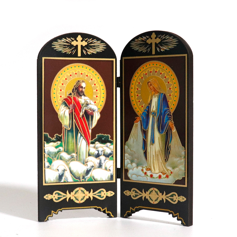 Katholieke Houten Dubbele Scherm Ornamenten Home Decoratie Christus Jezus Virgen Maria Religieuze Figuur Icoon Imagenes Kerk: violet