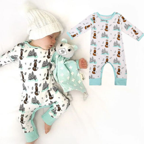 Leuke Pasgeboren Baby Jongen Meisje Vos Romper Herfst Lange Mouwen Katoenen Kleding Peuter Kids Jumpsuit Speelpakje Outfits 0- 24M