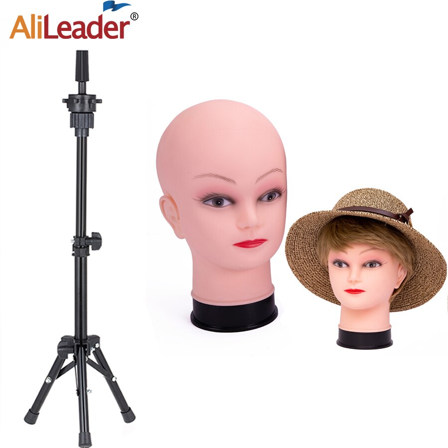 Alileader Zachte Pvc Kaal Model Hoofd Met Statief Stand Pruik Maken Vrouw Kaal Mannequin Hoofd Pruik Display Training Hoofd