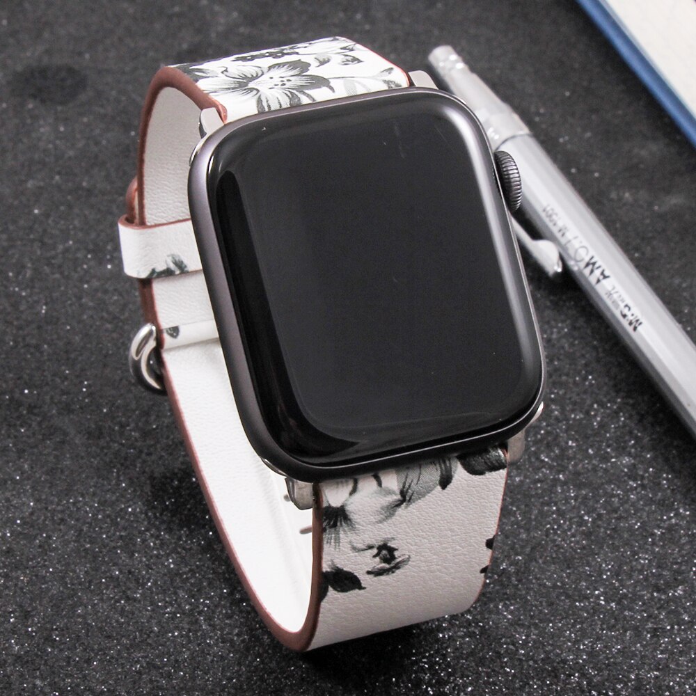 Bånd til apple watch 5 4 3 2 1 38mm/40mm/42mm/44mm, blomstret paragraf læderrem til iwatch-serien tilbehør: W3 / 38mm or 40mm