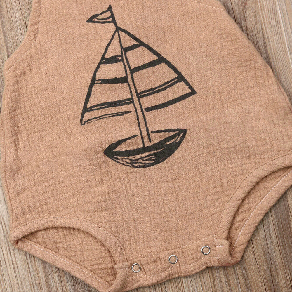 Baby Summer Clothing Newborn Baby Girl Boy Ship Print Bodysuit Sleeveless Pattern Jumpsuit Outfit Olaysuits Sunsuit Clothes