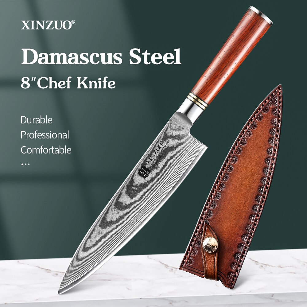 XINZUO couteau de Chef japonais, 8 pouces 67 couches en acier damas Gyuto hachoir à viande, outils de cuisine Santoku avec housse