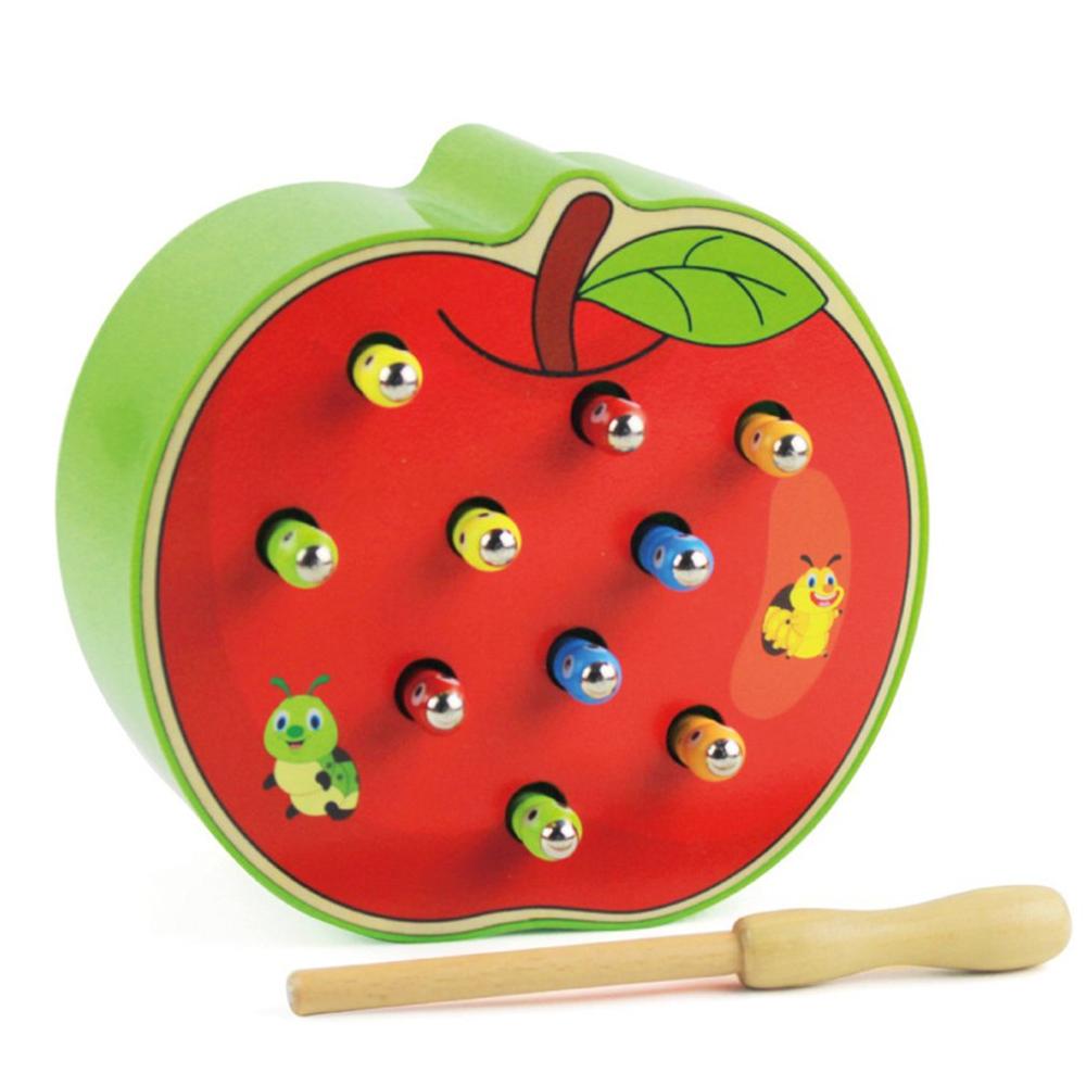 Fangst orm legetøj træ sjov magnetisk fangst orm spil legetøj hånd-øje koordination interaktivt pædagogisk legetøj: Lysegrøn