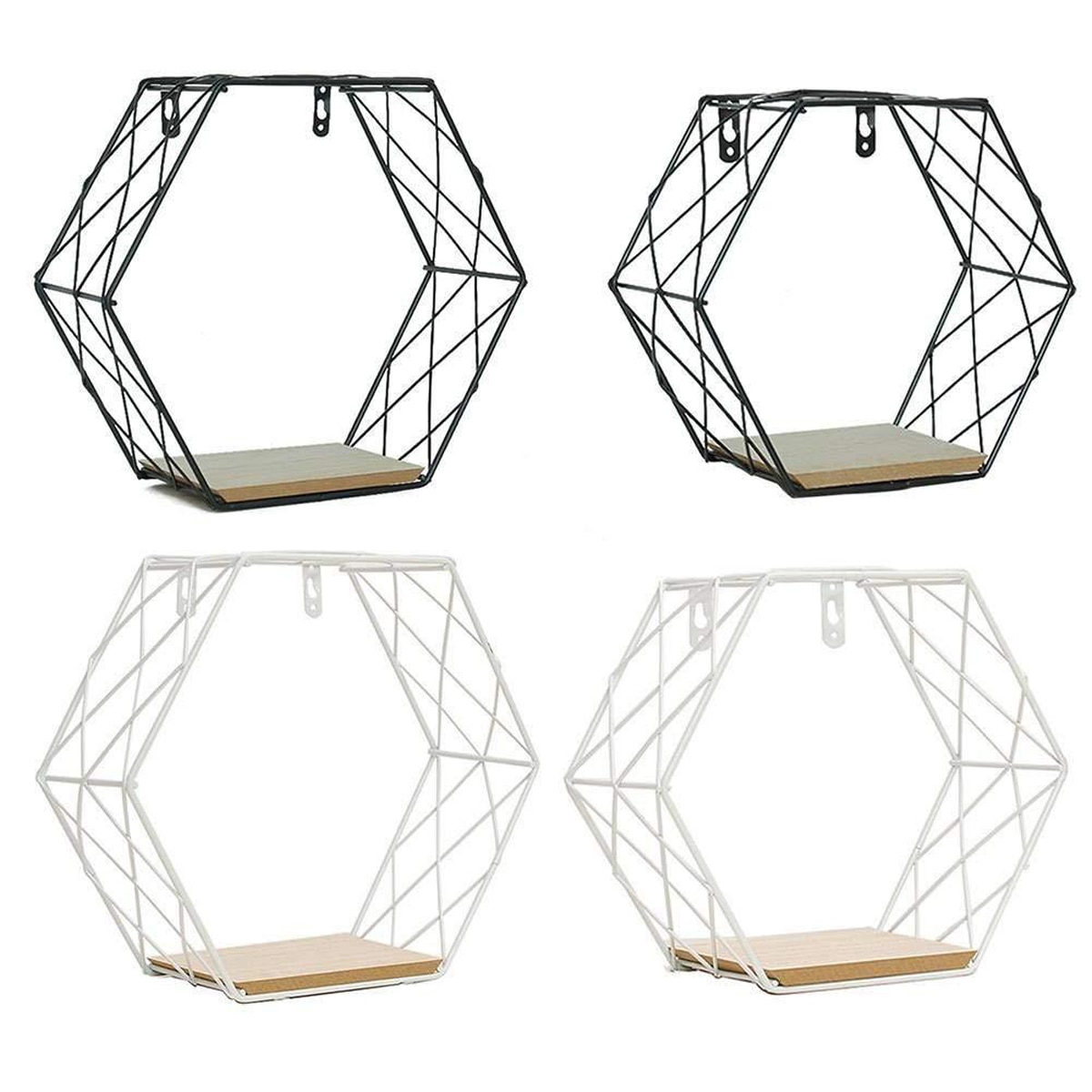 Nouvelle grille murale étagère flottante géométrie moderne hexagone métal étagères de rangement murales présentoirs