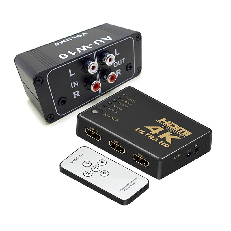Hdmi Switcher 5 In 1 Out, Ondersteuning 4K, full Hd 1080P & Audio Versterker Stereo Volume Controller Sound Control Board