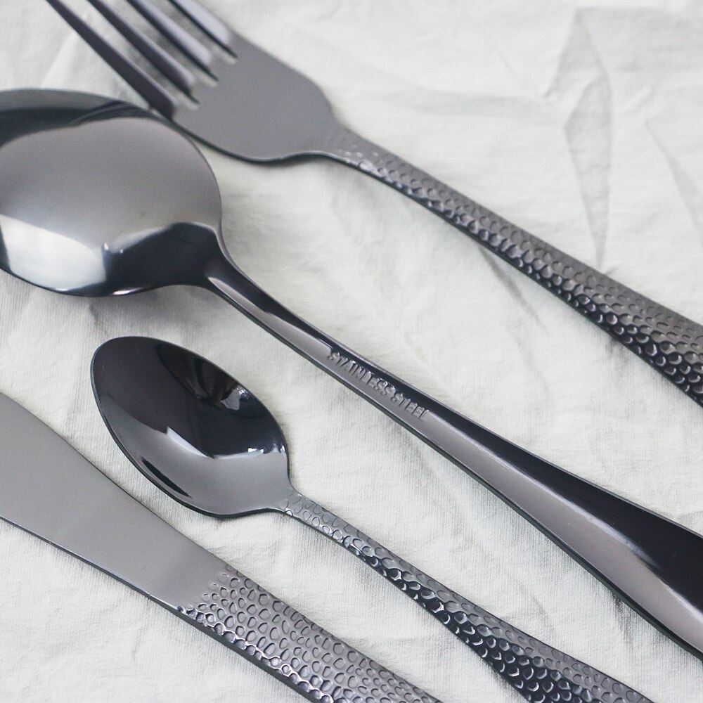 Black Western Flatware Set 4/8/16Pcs Cutlery Set Knives Forks Tea Spoons Tableware Set Stainless Steel Dinnerware Silverware Set