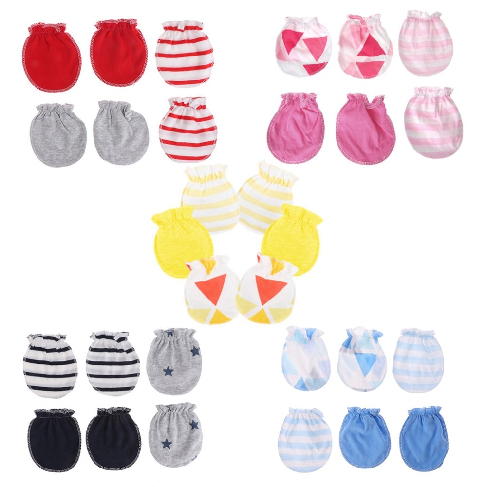 3Pairs Baby Anti Scratching Gloves Newborn Protection Face Cotton Scratch Mittens #330