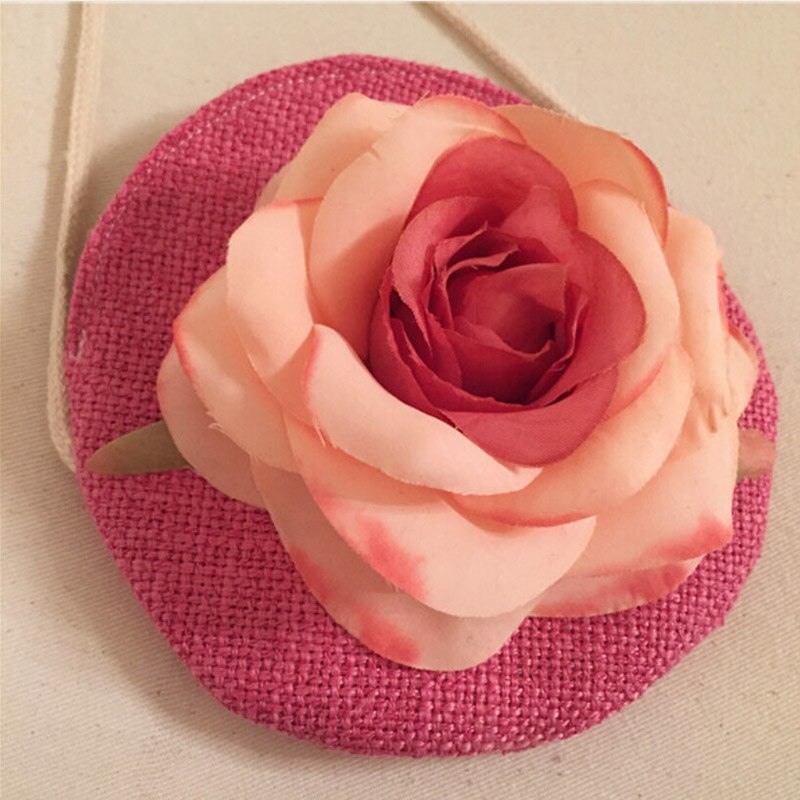 Children's Messenger Bag Fabric Handmade Rose Flower Child Crossbody Bag Linen Handmade Flower Child Shoulder Bag Coin Purse