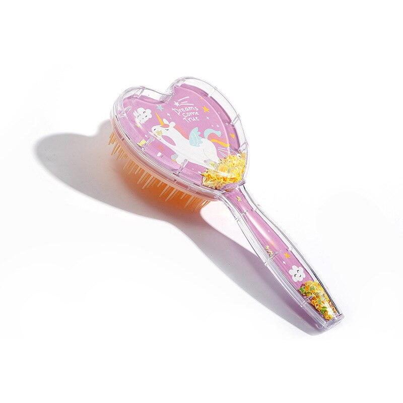 Cute Heart Hairdressing Comb for Kids Anti-knot Massage Hair Comb for Children Girls Cartoon Unicorn Flowing Stars Hair Comb: pink unicorn