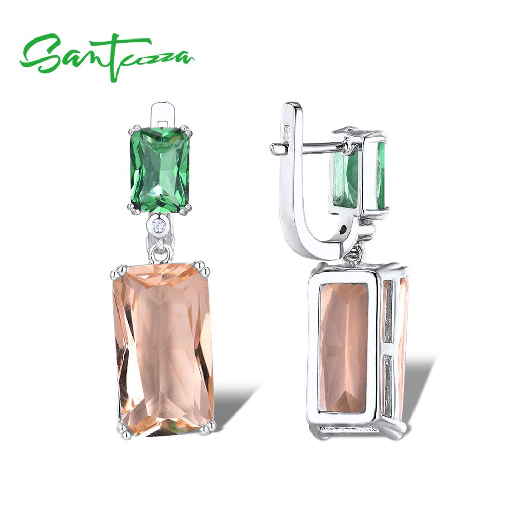SANTUZZA Orecchini D'argento per Le Donne 925 sterlina d'argento brillante Verde Champagne di Cristallo Ciondolante Orecchini Gioelleria Raffinata E Alla Moda