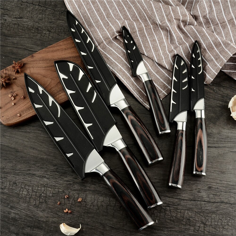 Damask 6 pcs Black Plastic Knife Blade Protector Kitchen Knife Cover For 3.5" 5" 5" 7" 8" 8" Knife PP Knife Cover