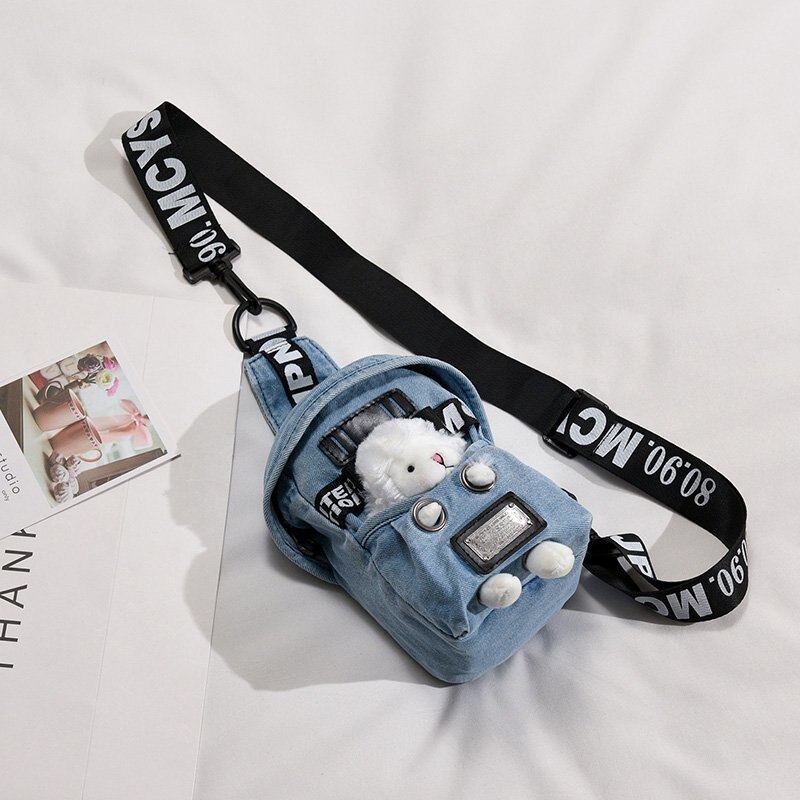 Kobiety płótno talii paczki torba ze sznurkiem kreskówki Crossbody torby na ramię skrzynia codzienna piknik płótno torba listonoszka 2020 Bolsa: lamb lekki niebieski