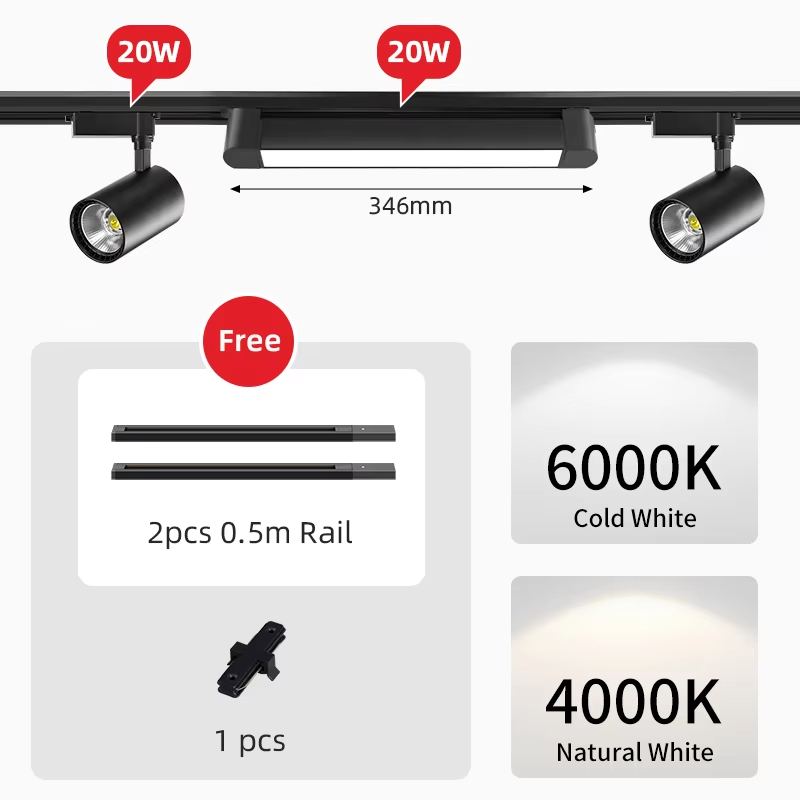 Led track light, 110v/220v long strips, track spotlight shop, decor, hanging lighting, living room, kitchen, ceiling track light set: Dark yellow / Blue