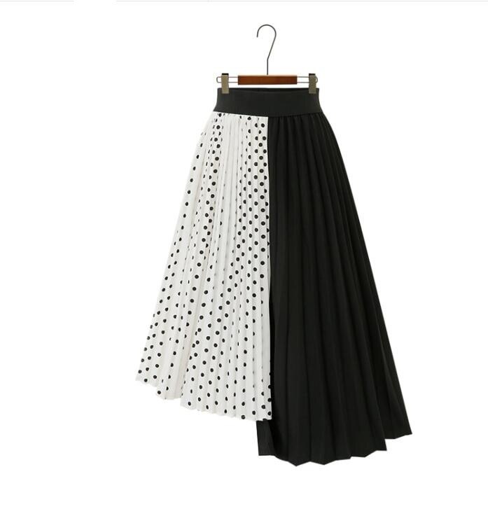 Jupes longues en mousseline de soie pour femmes, grande taille 5XL, taille élastique, motifs à pois, irrégulière, plage, d'été: WHITE / L