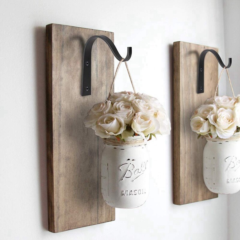 Hanging Basket Brackets Wrought Iron Wall Hooks for Planter Lantern Coat, Set of 4