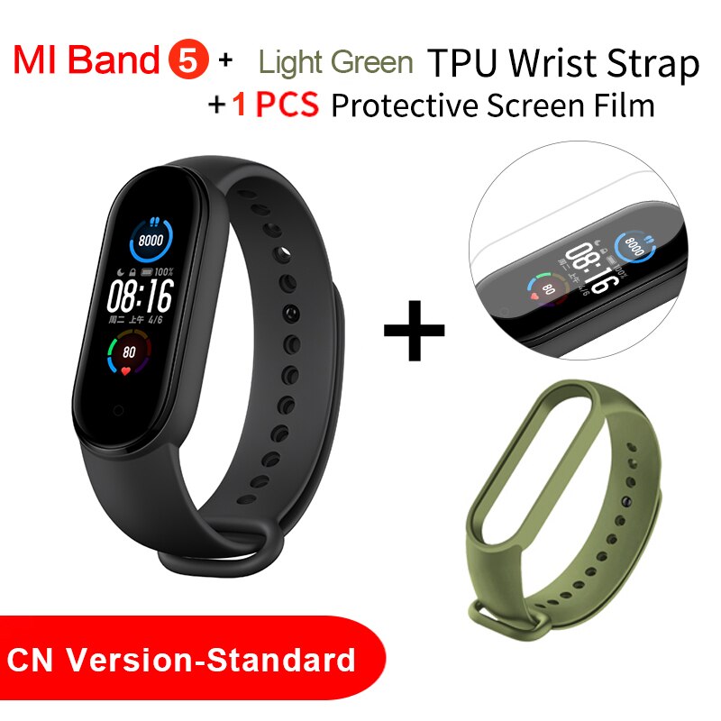 Xiaomi Mi Band 5 Smart Bracelet Sport cardiofrequenzimetro Fitness Tracker 1.1 "AMOLED schermo colorato Bluetooth 5.0 impermeabile Miband5: Add Light Green