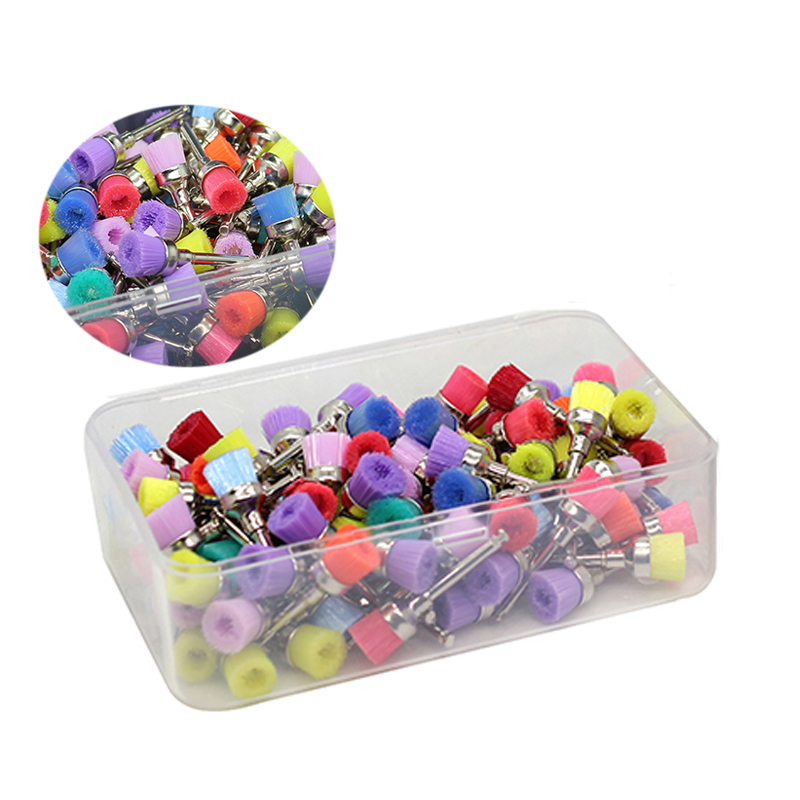 100 Stks/doos Tandheelkundige Polijsten Borstel Polijstmachine Prophy Cup Rubber Klink Kleurrijke Nylon Haren Mix Stijl Tandarts Tool Lab Materiaal