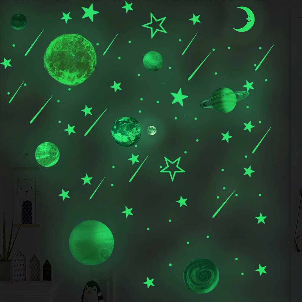 3D Sterren En Maan Planeten Glow In Het Donker Op De Muur Stickers Op De Plafond Gloeiende Kinderkamer Living kamer Sticker Decoratie