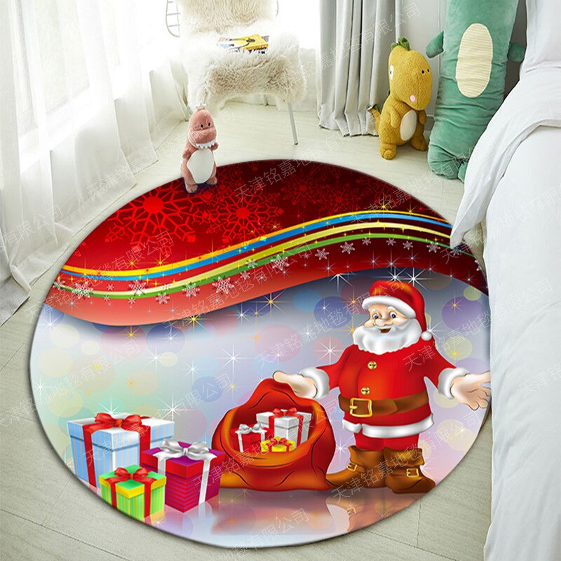 Christmas Mat Santa claus Carpet Merry Christmas Decor for Home Snowman Xmas Floor Mat Round Christmas Doormat Year: 600MMx600M / White