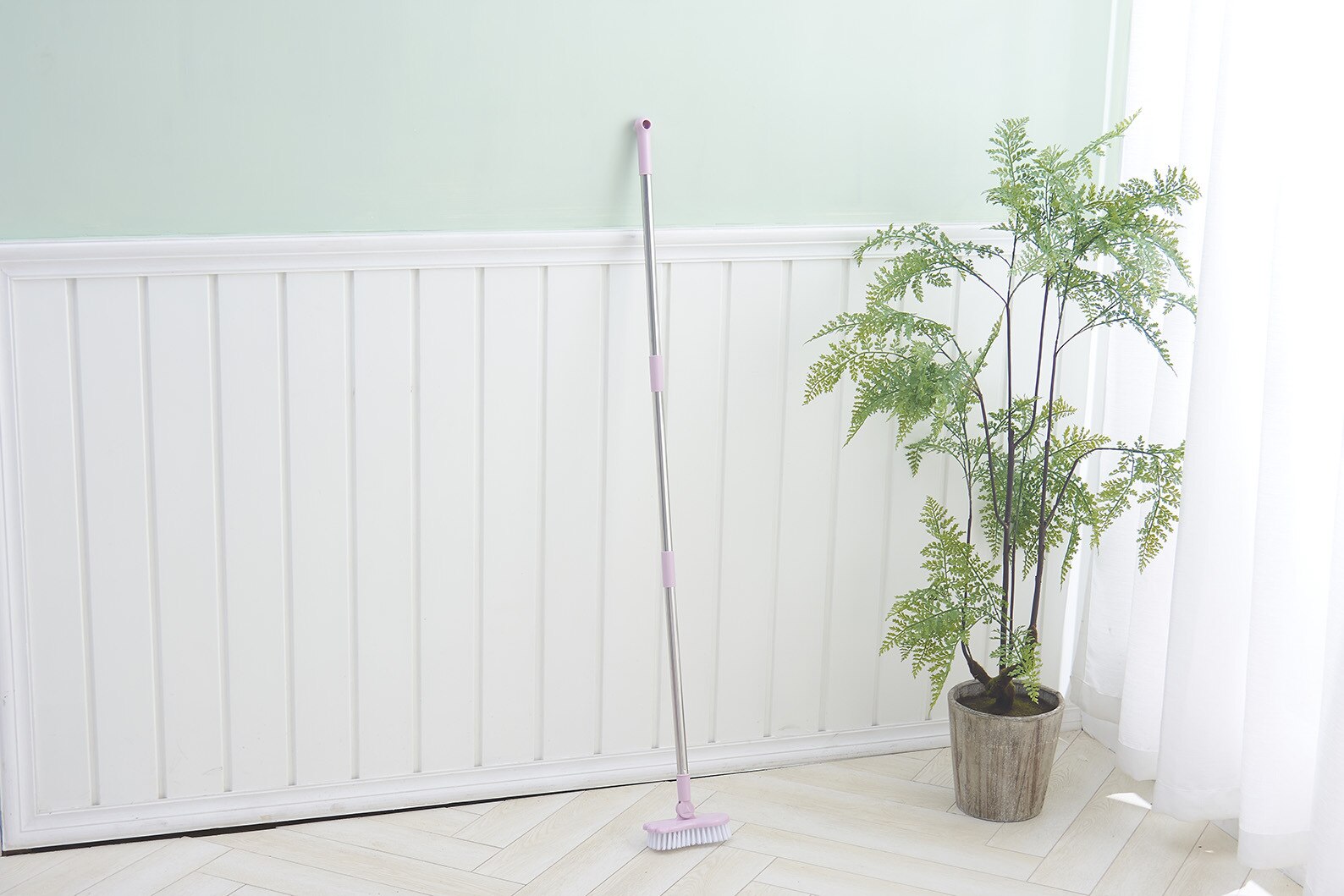 Stiff hair extension rod plastic retractable long handle floor brush bathroom cleaning brush floor brush tile wall cleaning: Pink
