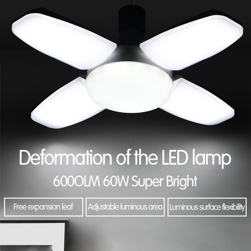 Erittäin kirkas teollisuusvalaistus 60w e27 led-tuuletinta autotallin valossa 6000lm led-korkea laakerinlehtilamppu työpajan energiavalaistukseen