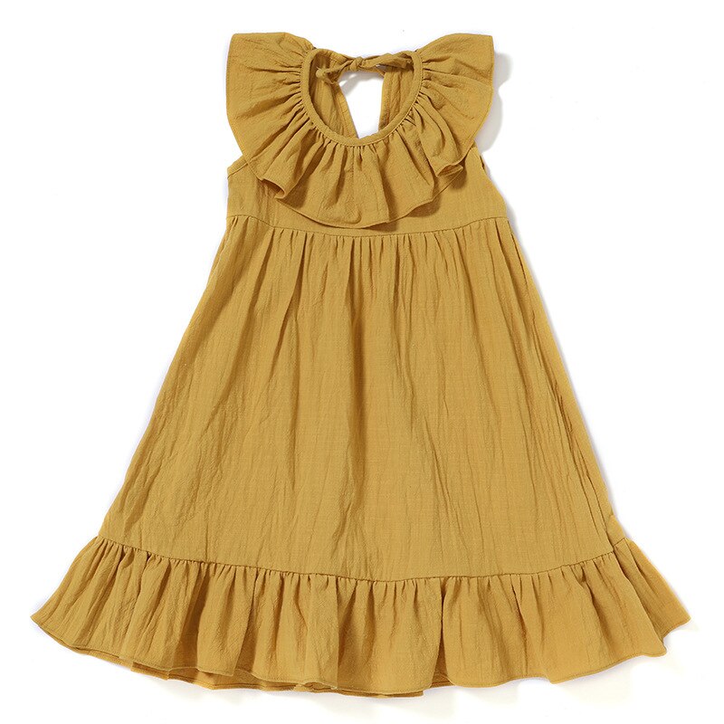 Robes d'été pour bébés filles, vêtements en coton, jupe sans manches, princesse, couleur unie: Yellow / 2-3T