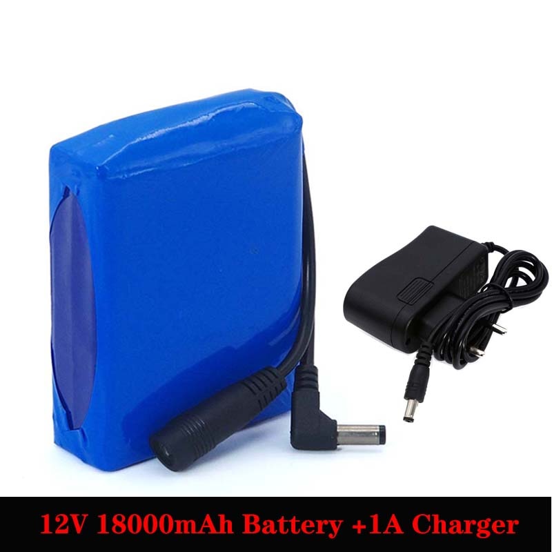 12.6V 18000mAh Polymer lithium battery pack 12v 18ah LED light alarm CCTV Cam Monitor DC 5.5*2.1mm + 1A Charger