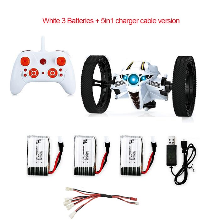 2.4G Remote Control Toys RC Car Bounce Car Jumping Car with Flexible Wheels Rotation LED Night Light RC Robot Car VS SJ88: 803-White3B