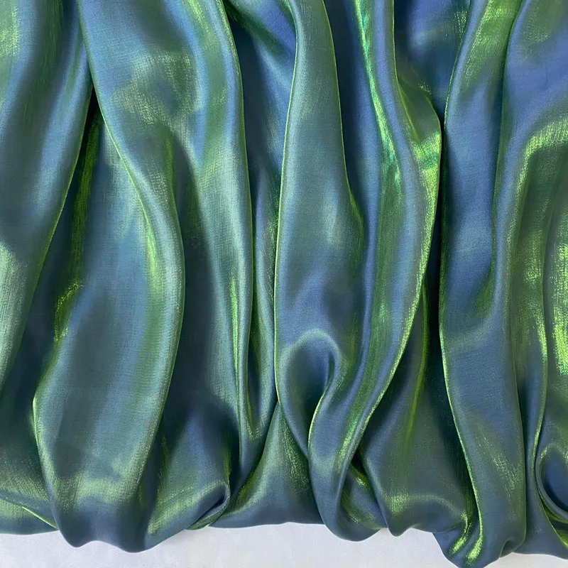 Tela de satén sedoso de cristal, tela iridiscente con purpurina, material de vestir brillante, tela de ropa brillante: 6 yardas / Verde