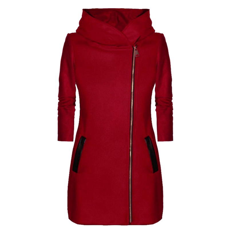 Herfst Winter Capuchon Dame Effen Kleur Lange Mouw Rits Sweatshirt Jas Vrouwelijke Mode Toevallige Slanke Uitloper Jas: Red / 4XL