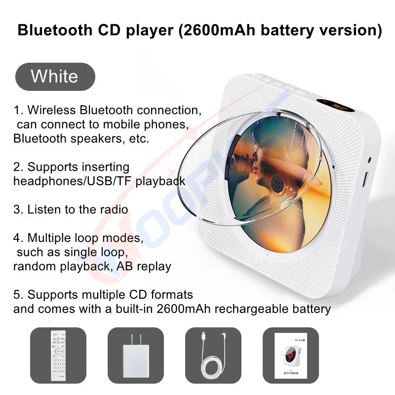 Woopker CD Player KC-718 Portable Multifunction CD VCD Stereo DVD Player Support CD/Bluetooth Speaker/FM Radio/USB Drive: green