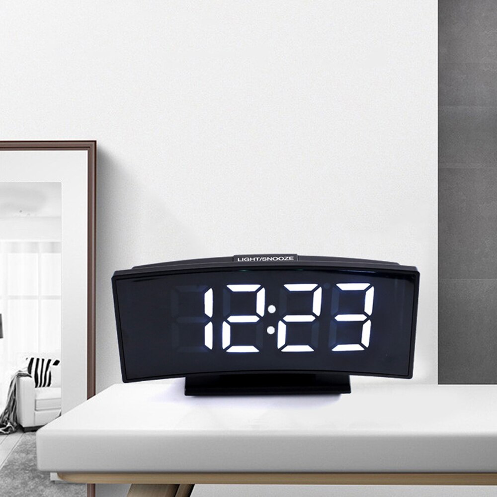 Electronic Table Clock Mute Mirror Alarm Clock Multifunctional 3 In 1 Digital Clock Thermometer Calendar LED Large Screen