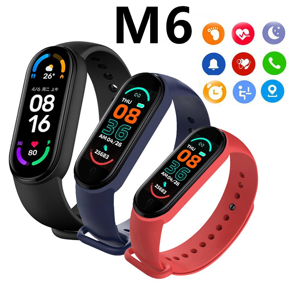 M6 Men&#39;s Ladies Smart Watch Fitness Pedometer Blood Pressure Heart Rate Monitor Digital Watch for Android IOS Phone System