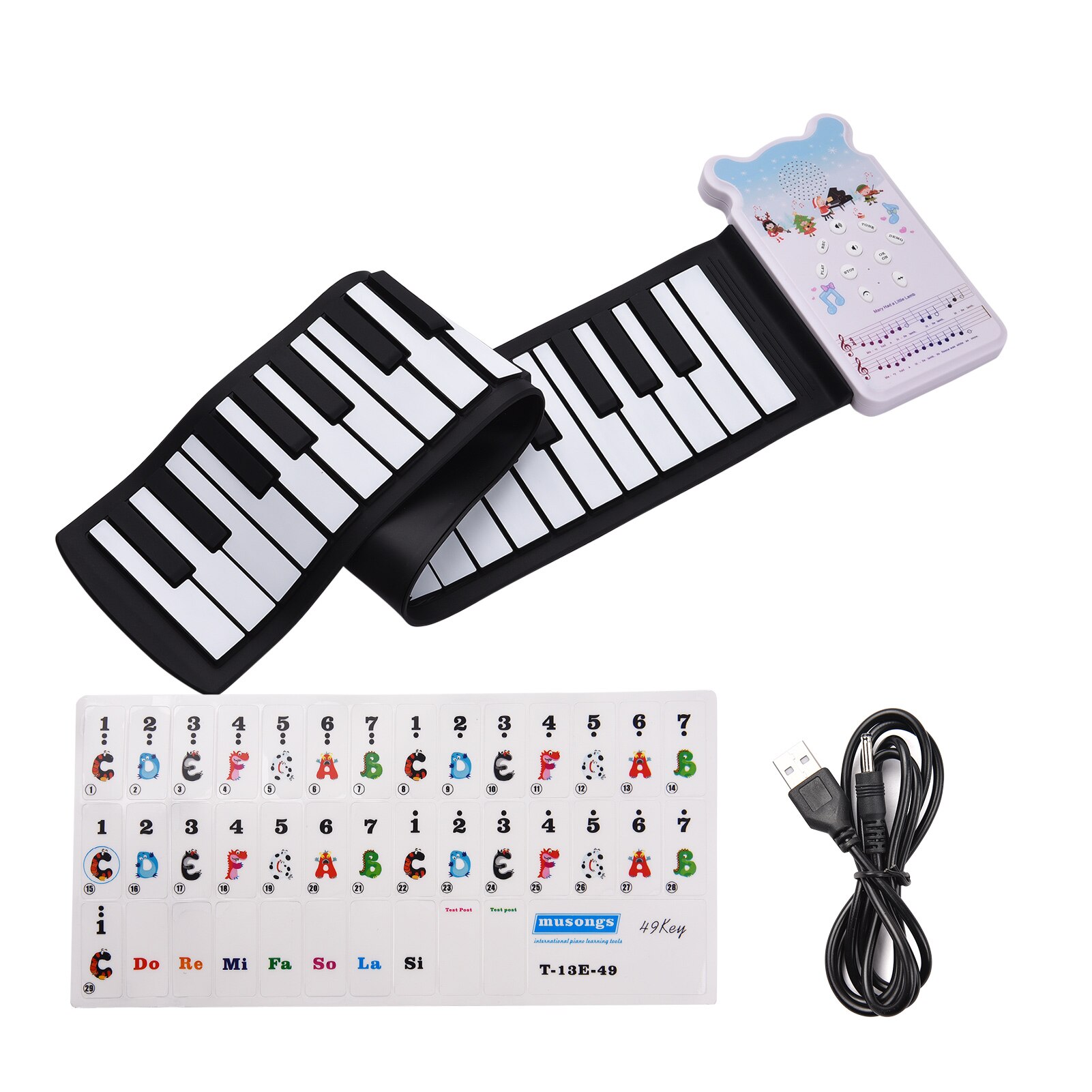 Portable 49-key Roll-up Electronic Piano Keyboard 8 Tones 6 Demos Record Funtion Built-in Speaker with Echo Sustain Trill Effect: Little Star
