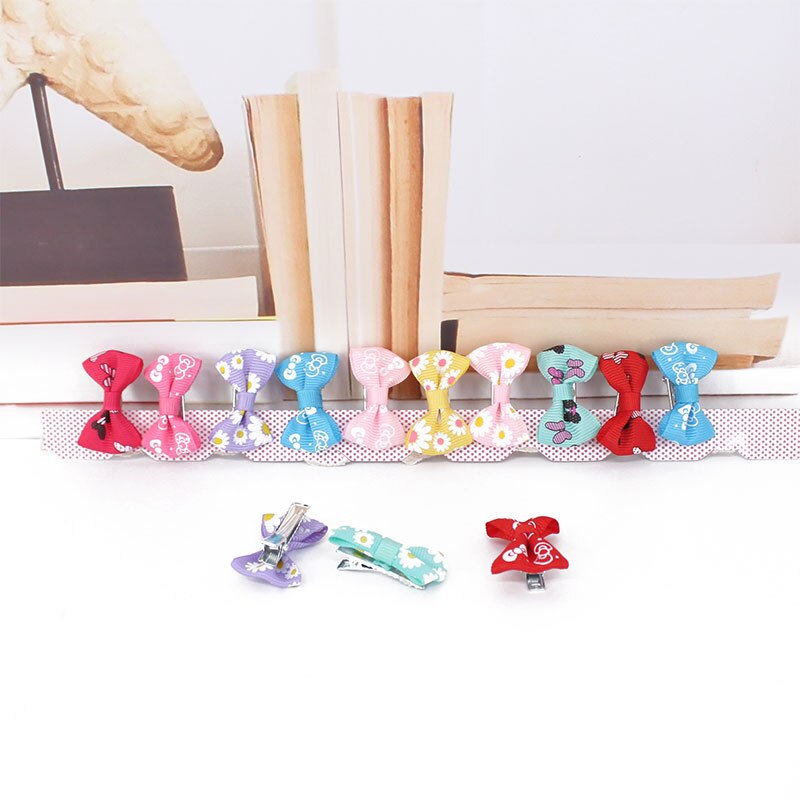 20 pcs Baby Boog Haar Clips voor Meisjes Kinderen Haarspelden Haaraccessoires Kleur Bloem Haarspeldjes Leuke Pet Kids Lint Clip pins 4 cm