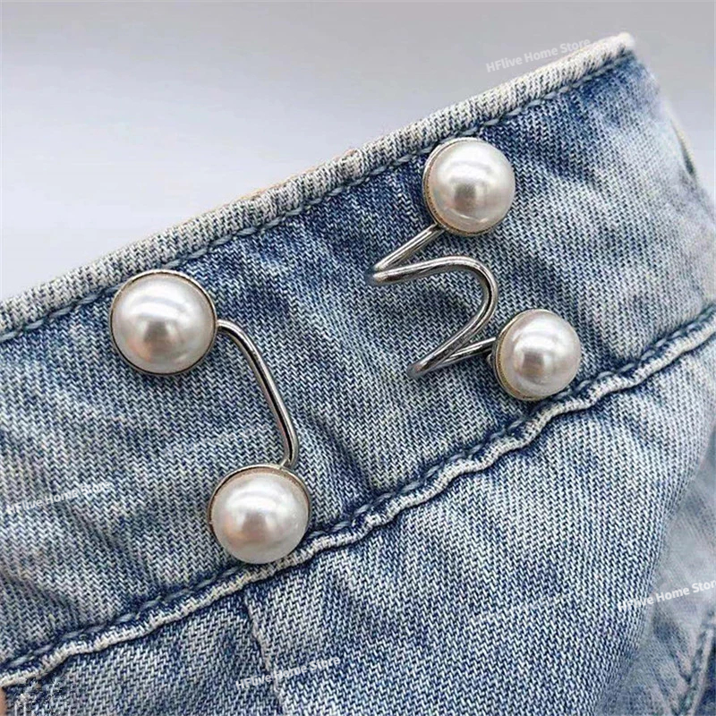 Serrer la taille boucle alliage broches broches pince fausse perle réglable bouton pression jean boutons détachables vêtements accessoires