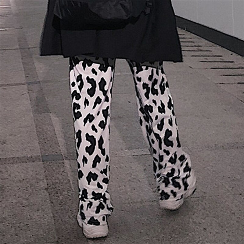 Koeienprint broek dames koreaanse stijl koeienprint wijde broek harajuku broek zomer koreaanse kleding streetwear dames
