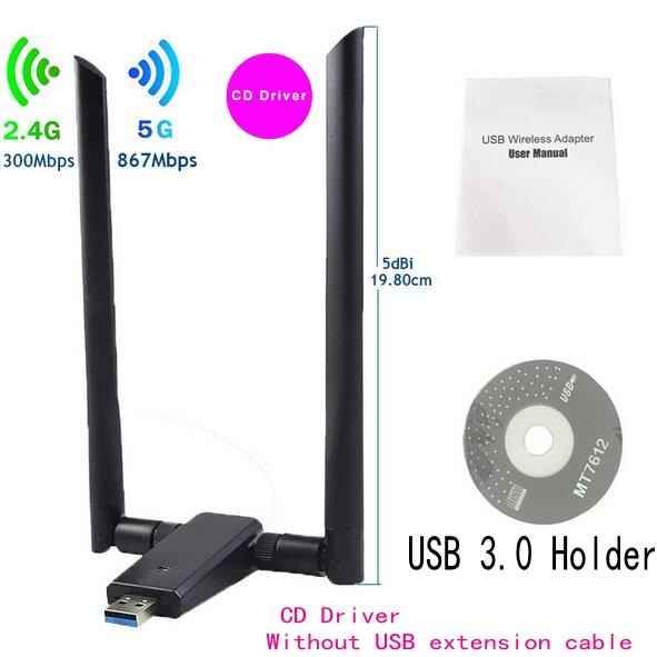 Scheda di rete Wifi AC1200Mbps USB3.0 adattatore per Antenna WiFi Wireless MT7612U IEEE 802.11AC trasmettitore ricevitore Dongle Wifi: CD Driver USB 3.0