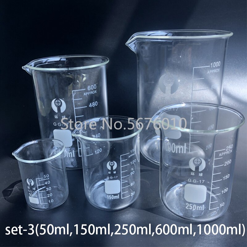 Vaso de vidrio de borosilicato para laboratorio, vaso medidor de todos los tamaños, equipo de laboratorio de experimentos químicos, 1 Juego