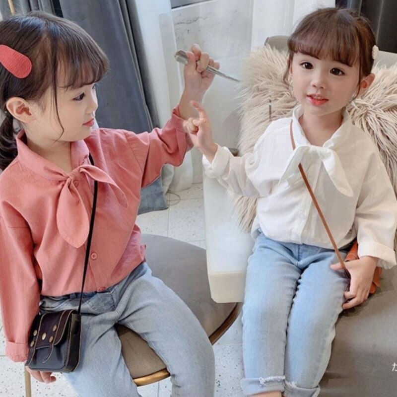 Bow Children Clothes Spring Summer Girls Cotton Blouses Shirts Kids Teenagers Outwear Breathable