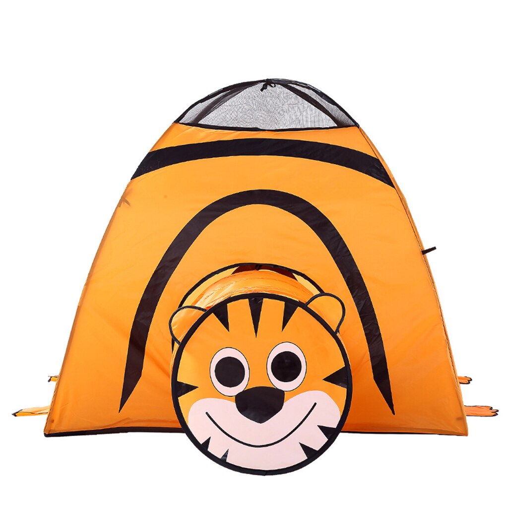 2-in-1 Kids Animal Themed Playhouse with Up Tent & Tunnel for Indoor Outdoor Play - B, Tiger