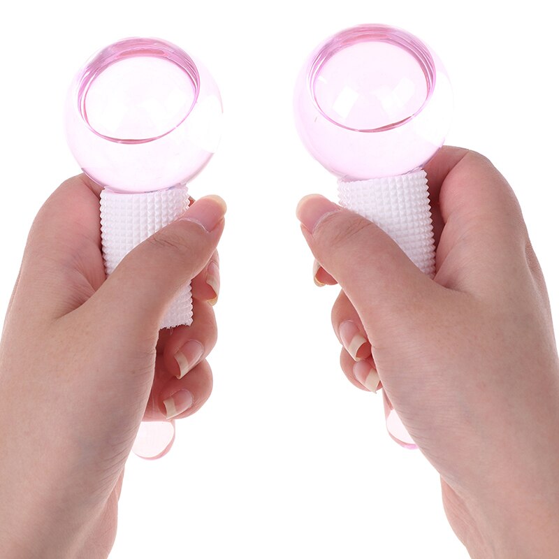 1 Paar Crystal Ijshockey Energie Massage Gezicht Schoonheid Eye Massager Ijs Globes Beauty Bal Ogen Schoonheid Roller Water Wave bal: Roze